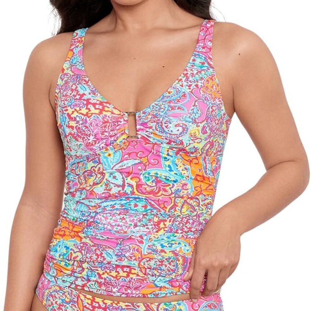 NWT Ralph Lauren Amara Patchwork Ring Over-The-Shoulder Underwire Tankini 10